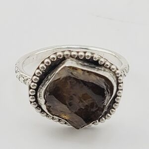 QUARTZ RAW BROWN RING HANDMADE IN RECYCLED STERLING SILVER RING SIZE 7